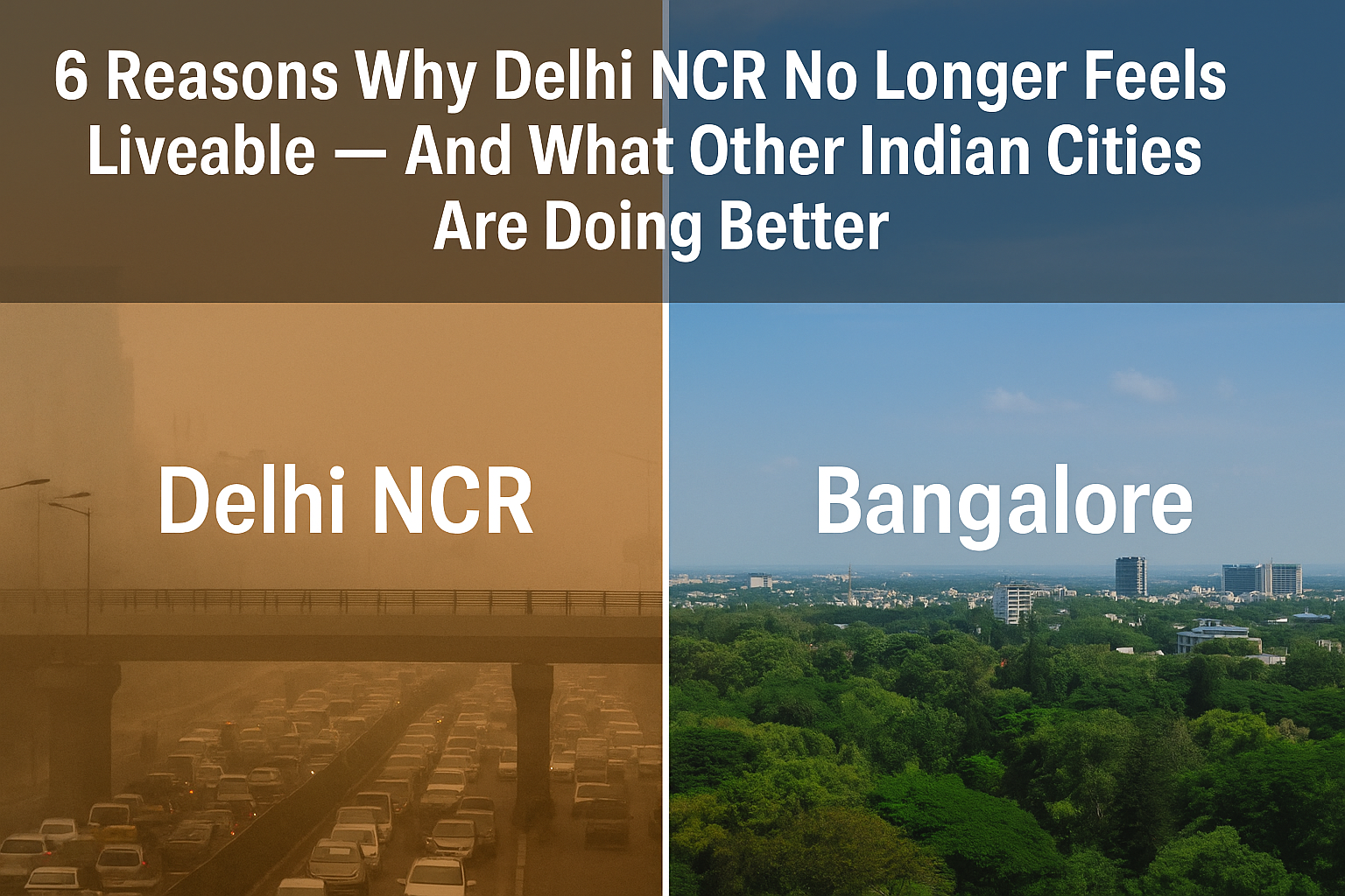 Delhi NCR air pollution and traffic compared to Bengaluru clean cityscape